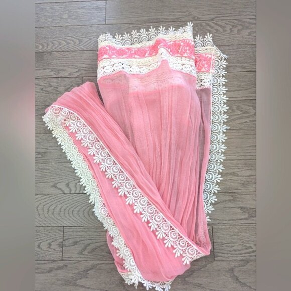 Pink Floral Indian Suit with Lace & Sheer Sleeves- XS New - Picture 5 of 7